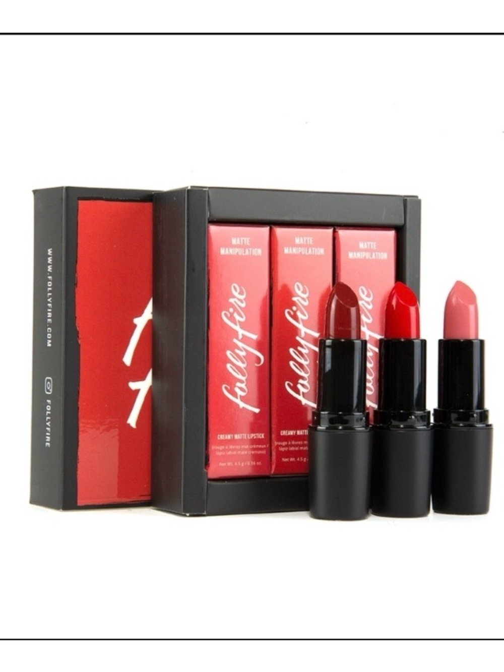Matte Lipstick Trio — Classic Red, Deep Red & Soft Pink